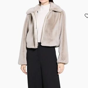 Theory Cropped Faux-Fur Jacket in Light Taupe